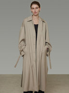 unspoken Minimalist Longline Single Breasted Loose Fit Women Beige Trench Coats