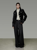 unspoken Tailored Slim Minimalist Commuter Stand Collar Women Black Short Coat