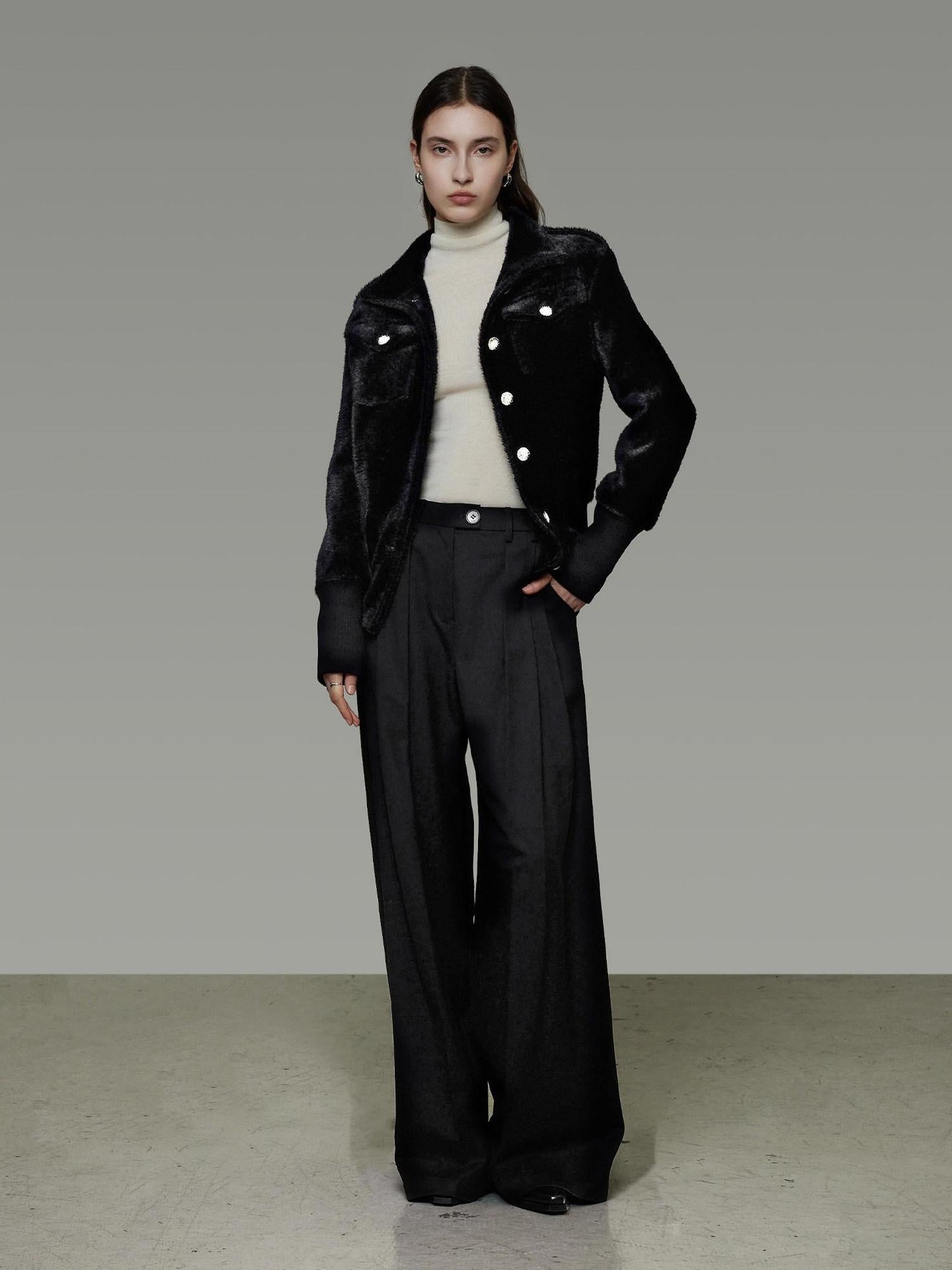 unspoken Tailored Slim Minimalist Commuter Stand Collar Women Black Short Coat