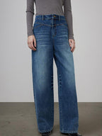 unspoken High Waist Washed Durable Denim Blue Loose Versatile Cotton Wide Leg Jeans