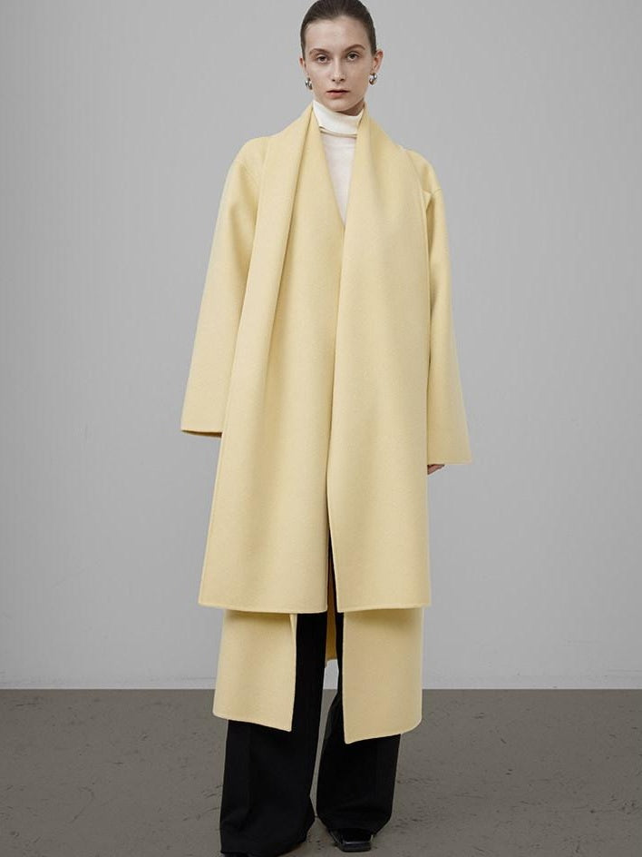 unspoken 100 Percent Wool Bright Yellow Long Straight Minimalist Office Wool Coats