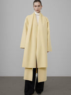 unspoken 100 Percent Wool Bright Yellow Long Straight Minimalist Office Wool Coats