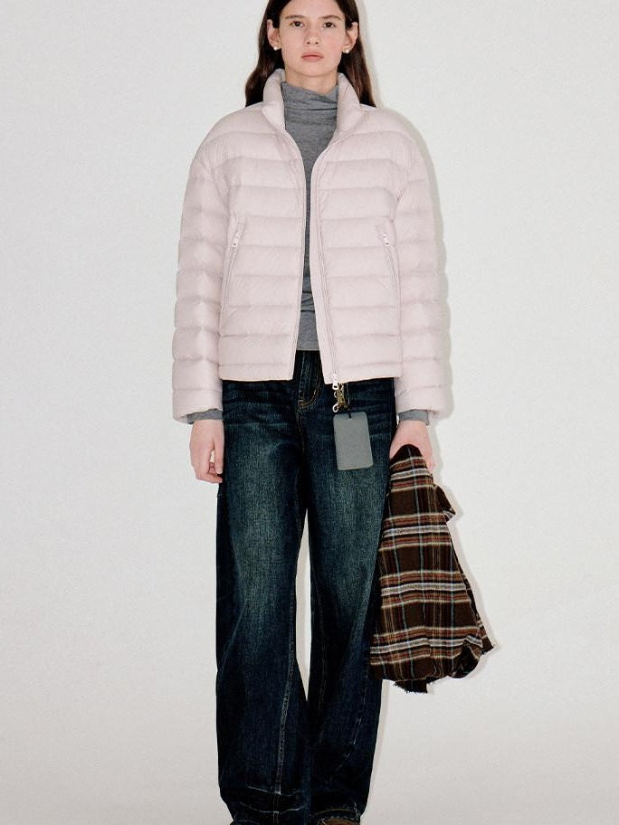 fano Warm 90 Percent Duck Down Straight Commuter Short Pink Fur Collar Down Jackets