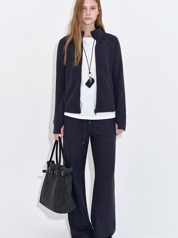 fano Stretch Long Sleeve Zip Front Sporty Standard Fit Women Solid Lounge Sets