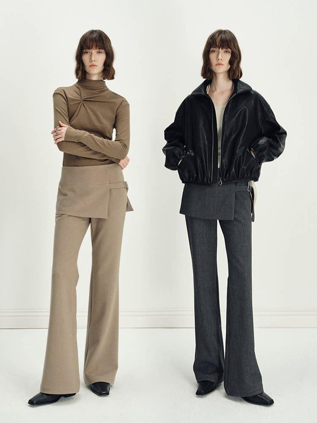 someonesometimes Asymmetrical Tie Natural Waist Micro Flare Women Polyester Blend Flared Pants