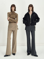 someonesometimes Asymmetrical Tie Natural Waist Micro Flare Women Polyester Blend Flared Pants