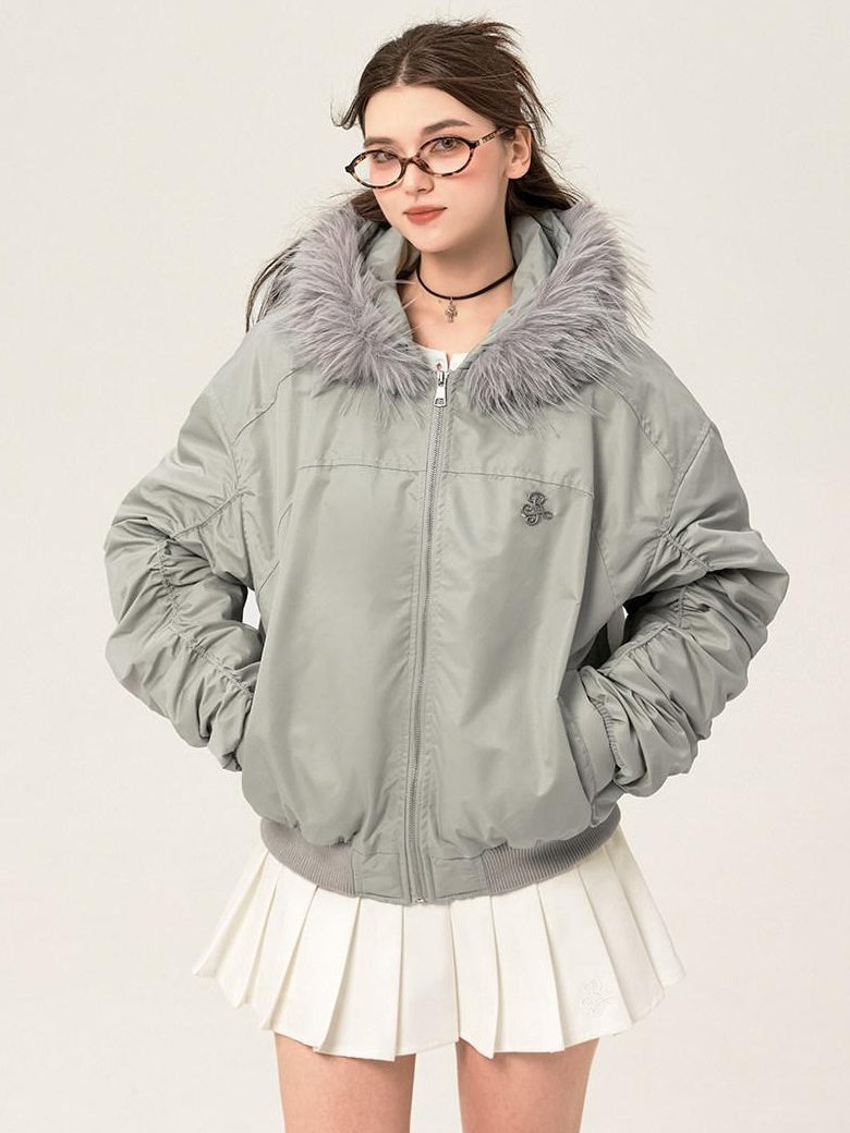 ikyou Insulated Fur Trim Hood Minimalist Straight Cut Urban Warm Nylon Puffer Jackets