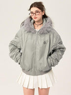 ikyou Insulated Fur Trim Hood Minimalist Straight Cut Urban Warm Nylon Puffer Jackets