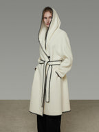 unspoken Thick Hooded Oversized Mid Length Tie Belt Minimalist Commuter White Wool Coats