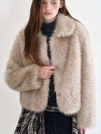 fano Cozy Milk Coffee Lapel Casual Loose Fit Womens Everyday Outerwear Short Coat