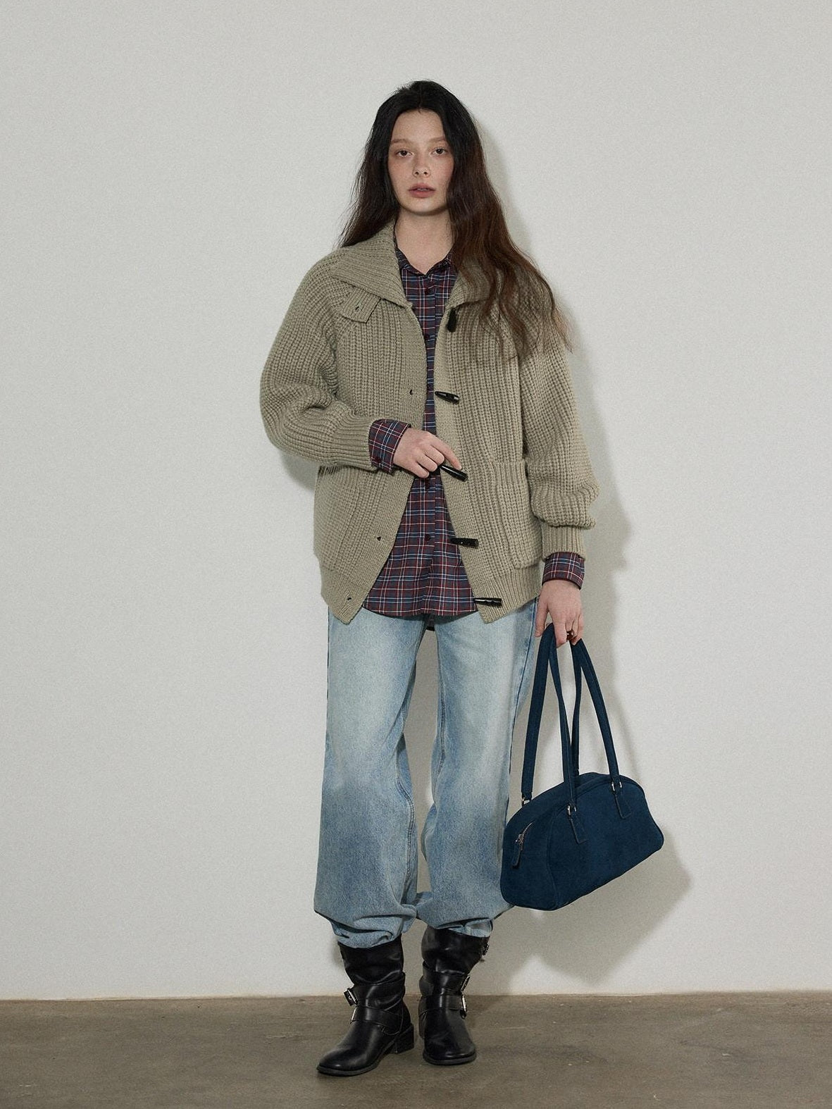 Lofi choose Warm Thick Loose Fit Workwear Button Front Long Sleeve Mid Length Knit Cardigans