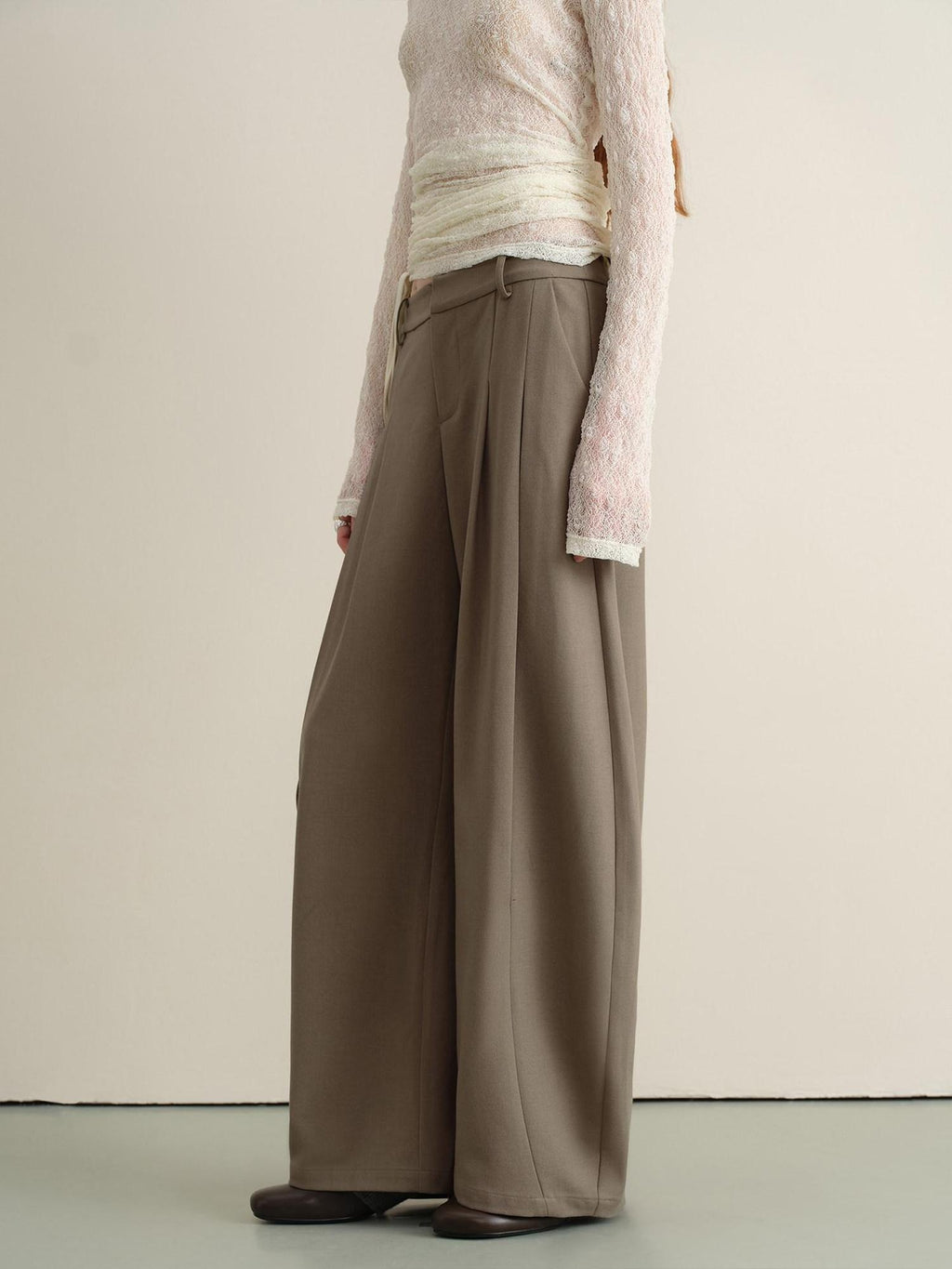 someone sometimes Stretch Pleated Casual Natural Waist Women Olive Green Zip Fly Wide Leg Pants
