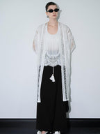 audreyyang Lightweight Breathable Loose Fringe Mid Length Women Cotton Solid Cardigans