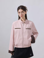 ikyou Colorblock Zip Stand Collar Stretch Cotton Casual Women Cropped Jackets