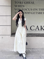 unspoken High Waist Colorblock V-neck Sleeveless Workwear A Line Cotton Maxi Dresses