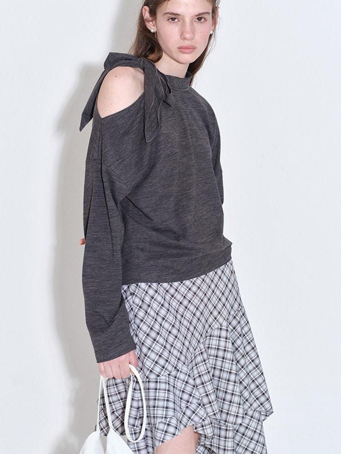 fano Plaid Asymmetric Hem Mid Waist Loose Casual Women Polyester Blend Midi Skirts