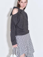 fano Plaid Asymmetric Hem Mid Waist Loose Casual Women Polyester Blend Midi Skirts