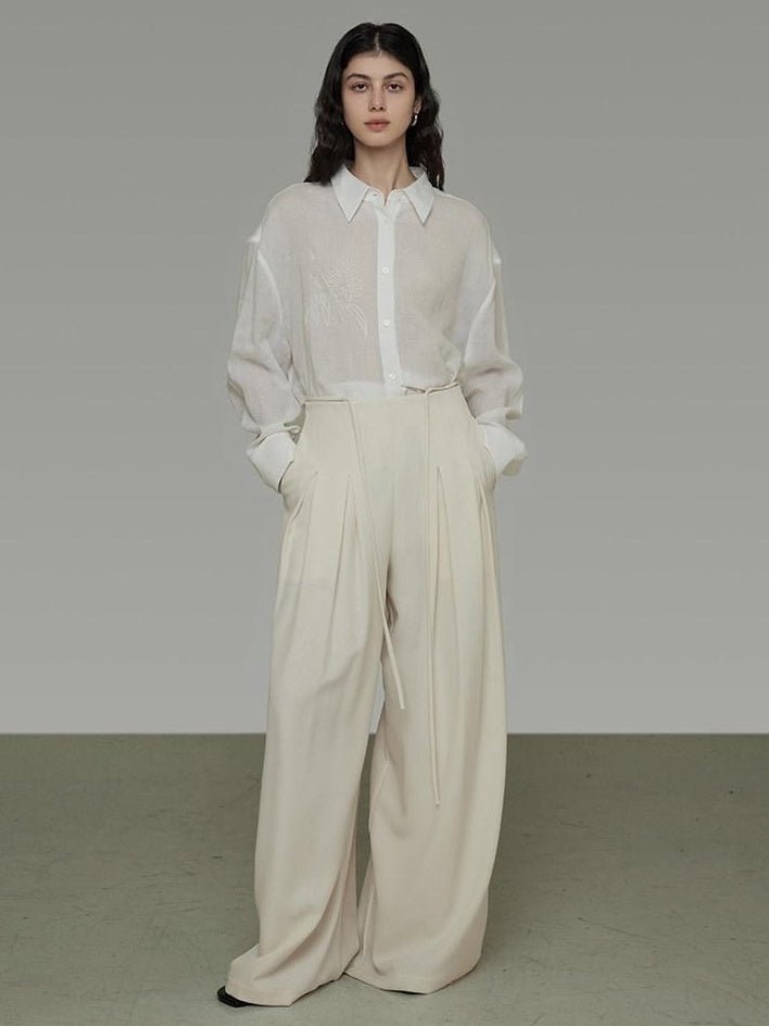 unspoken Breathable Embroidered Loose Polo Women Ramie Lyocell White Button Shirts