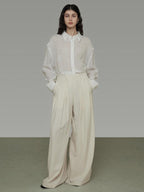 unspoken Breathable Embroidered Loose Polo Women Ramie Lyocell White Button Shirts