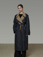 unspoken Navy Cotton Denim Double Breasted Loose Fit Commuter Women Trench Coats