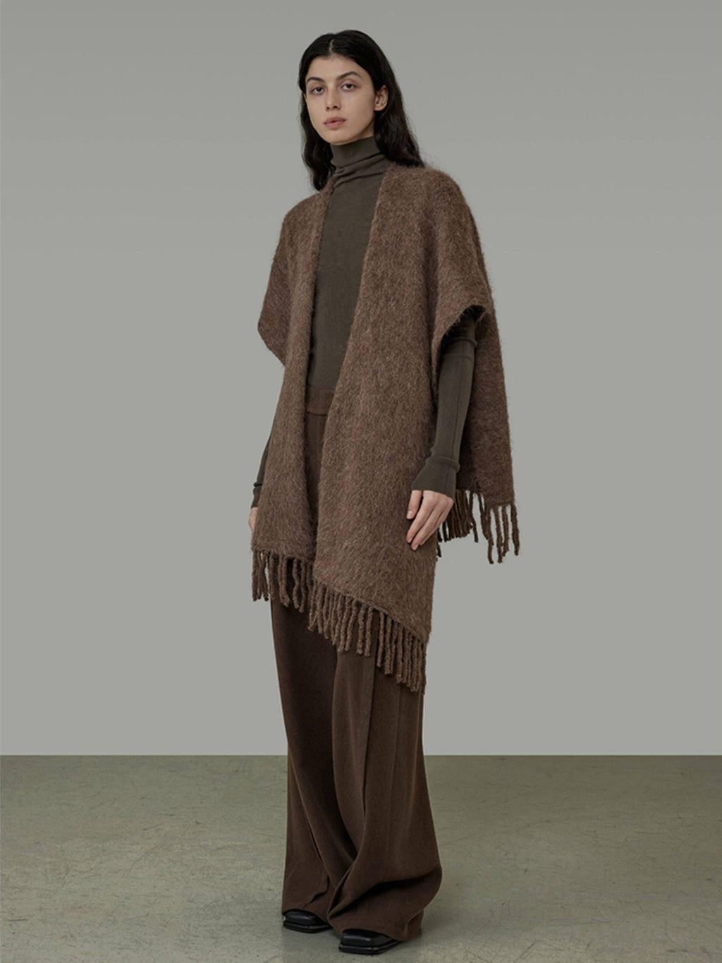 unspoken Cozy Warm Acrylic Fringe Shawl Rectangular Solid Brown Women Fashion Scarves