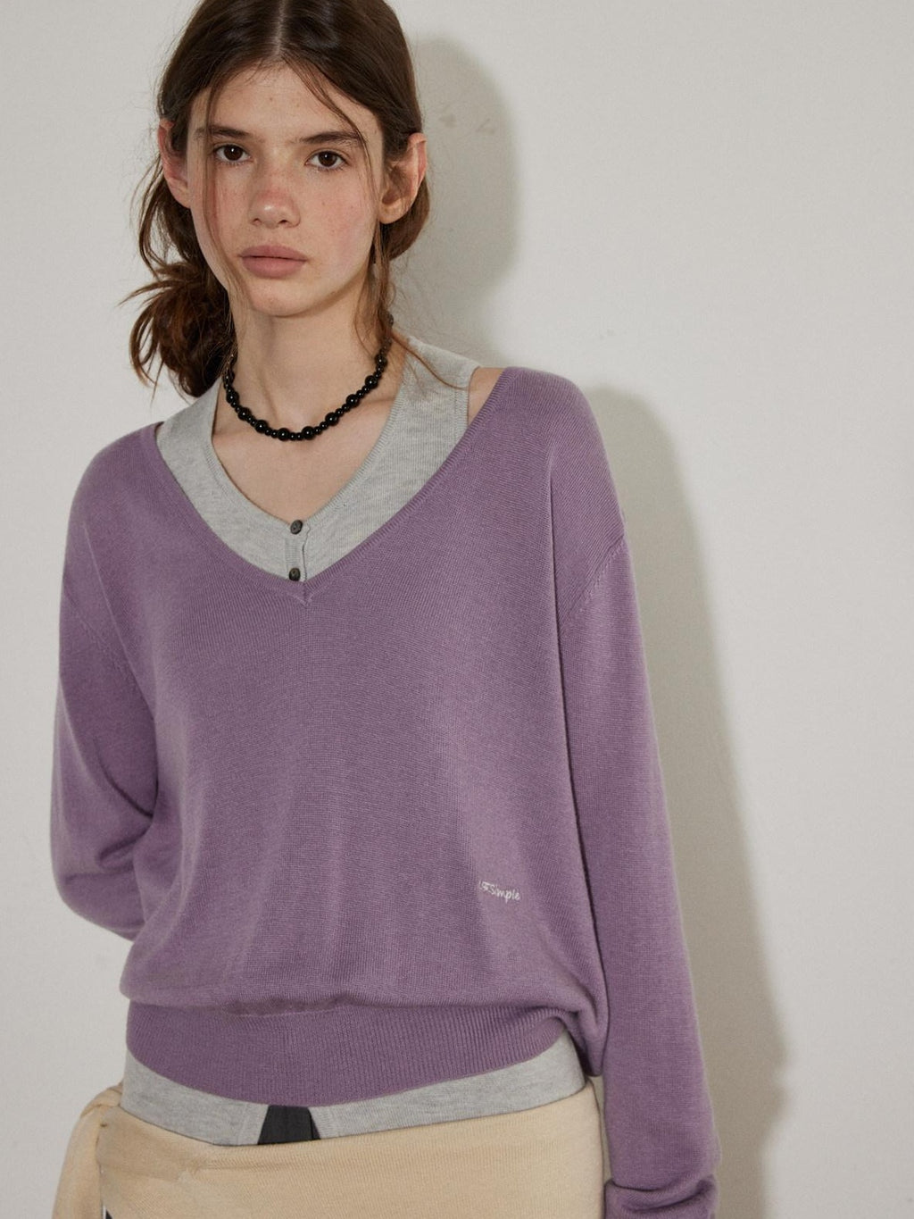 Lofi choose Silk Blend V-neck Oversized Pullover Simple Women Solid Knit Sweaters