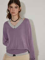 Lofi choose Silk Blend V-neck Oversized Pullover Simple Women Solid Knit Sweaters