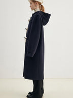 fano Thick Hooded Toggle Midlength Straight Pocket Commuter Solid Long Coats