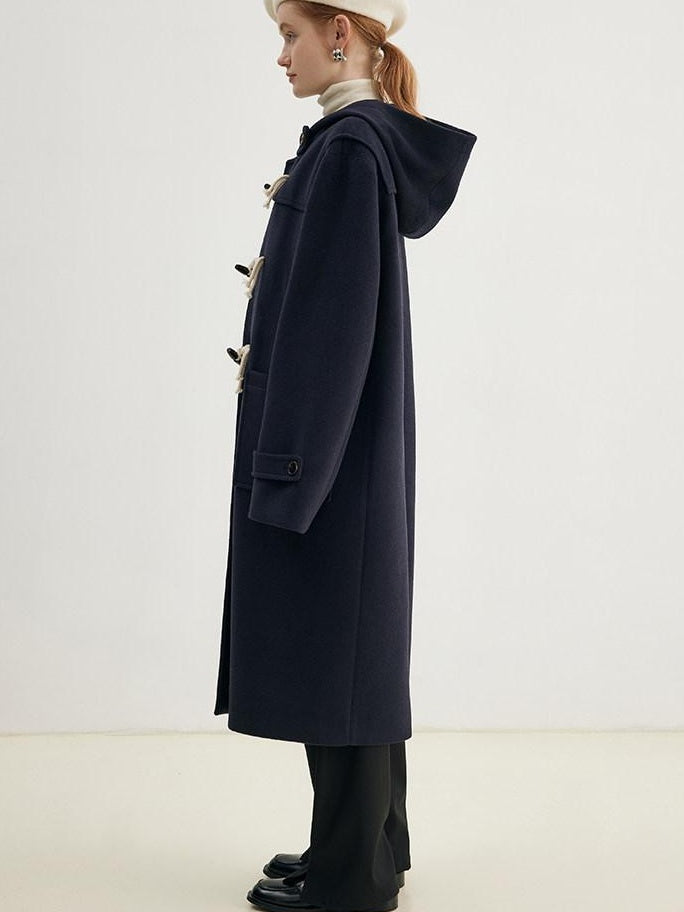 fano Thick Hooded Toggle Midlength Straight Pocket Commuter Solid Long Coats