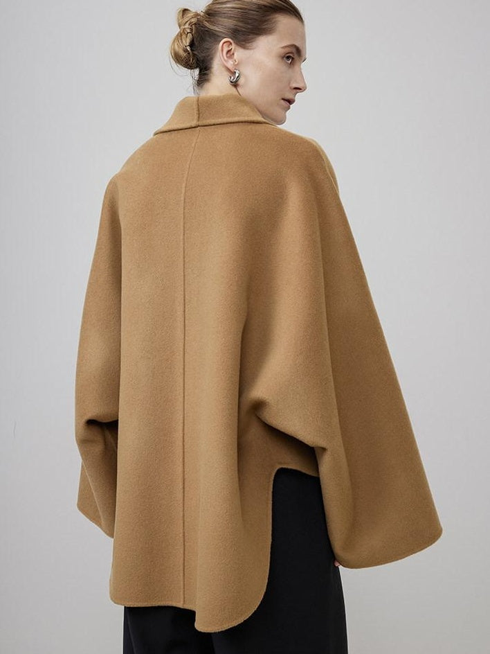 unspoken Asymmetric Sculpted Single Breasted Minimal Commuter Loose V-neck Wool Coats