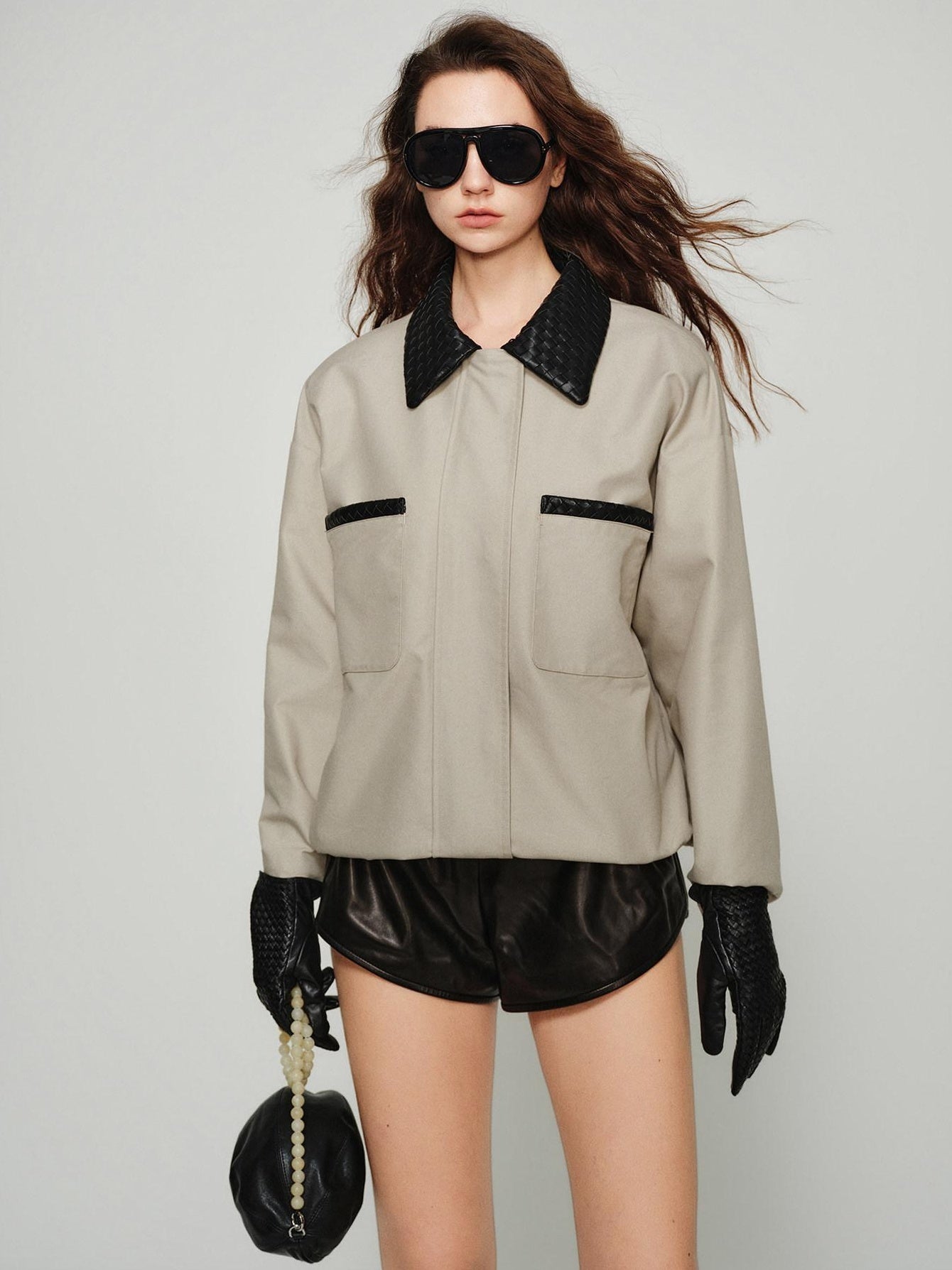 audreyyang Lightweight Casual Long Sleeve Women Nylon Cotton Light Gray Bomber Jackets