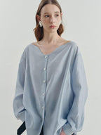 someonesometimes Breathable Lyocell Minimal Commuter Relaxed V-neck Button Tie Women Blouses