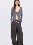 fano Soft Breathable Korean V-neck Slim Faux Layered Colorblock Cardigans