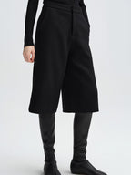 audreyyang Wool Blend Minimalist Wide Leg Natural Waist Womens Workwear Mid-Length Shorts