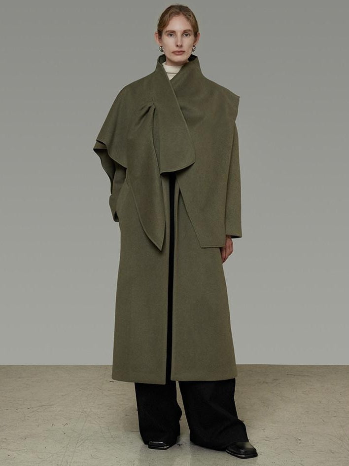 unspoken Sculpted 3D Tailoring Relaxed Minimal Commuter Office Dark Green Wool Coats