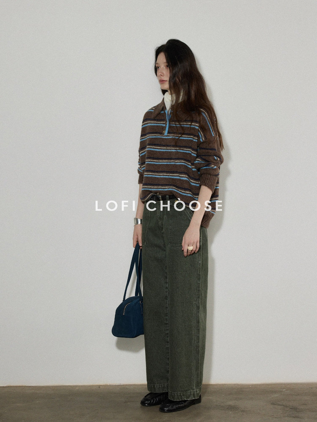 Lofi choose Cozy Colorblock Collared Oversized Striped Button Knit Pullover Women Sweaters