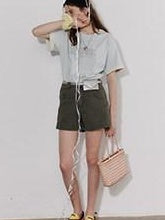Lofi choose High Waist Distressed Loose Fit Women Zip Washed Green Mid-Length Shorts