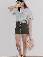 Lofi choose High Waist Distressed Loose Fit Women Zip Washed Green Mid-Length Shorts