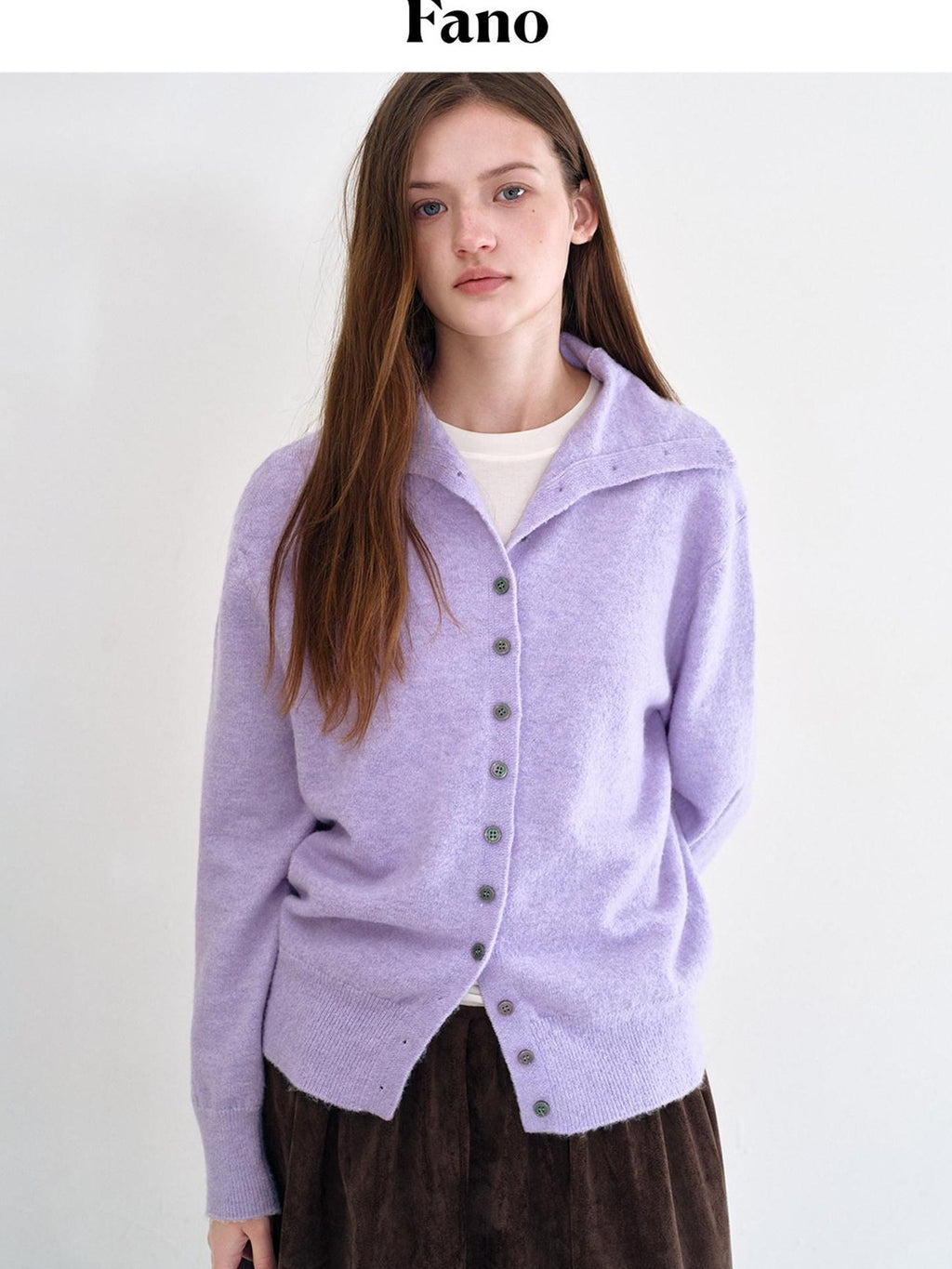 fano Recycled Fiber Loose Fit Casual High Neck Button Long Sleeve Women Cardigans