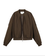 audreyyang Soft Modal Blend Casual Loose Cropped Zip Long Sleeve Women Olive Bomber Jackets