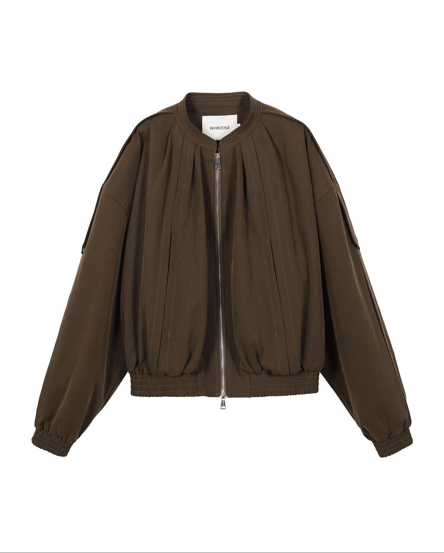 audreyyang Soft Modal Blend Casual Loose Cropped Zip Long Sleeve Women Olive Bomber Jackets