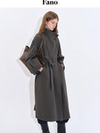 fano Cotton Lyocell Mid Length Single Breasted Straight Women Brown Trench Coats
