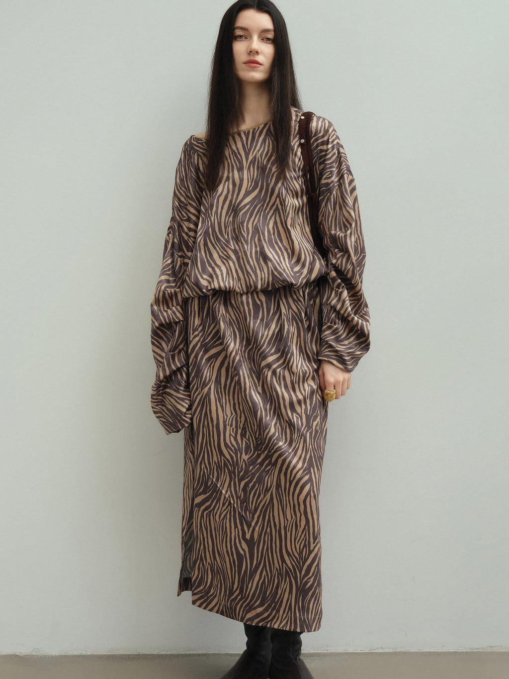 audreyyang Soft 100% Polyester Cinched Waist Long Sleeve Floral Women Maxi Dresses