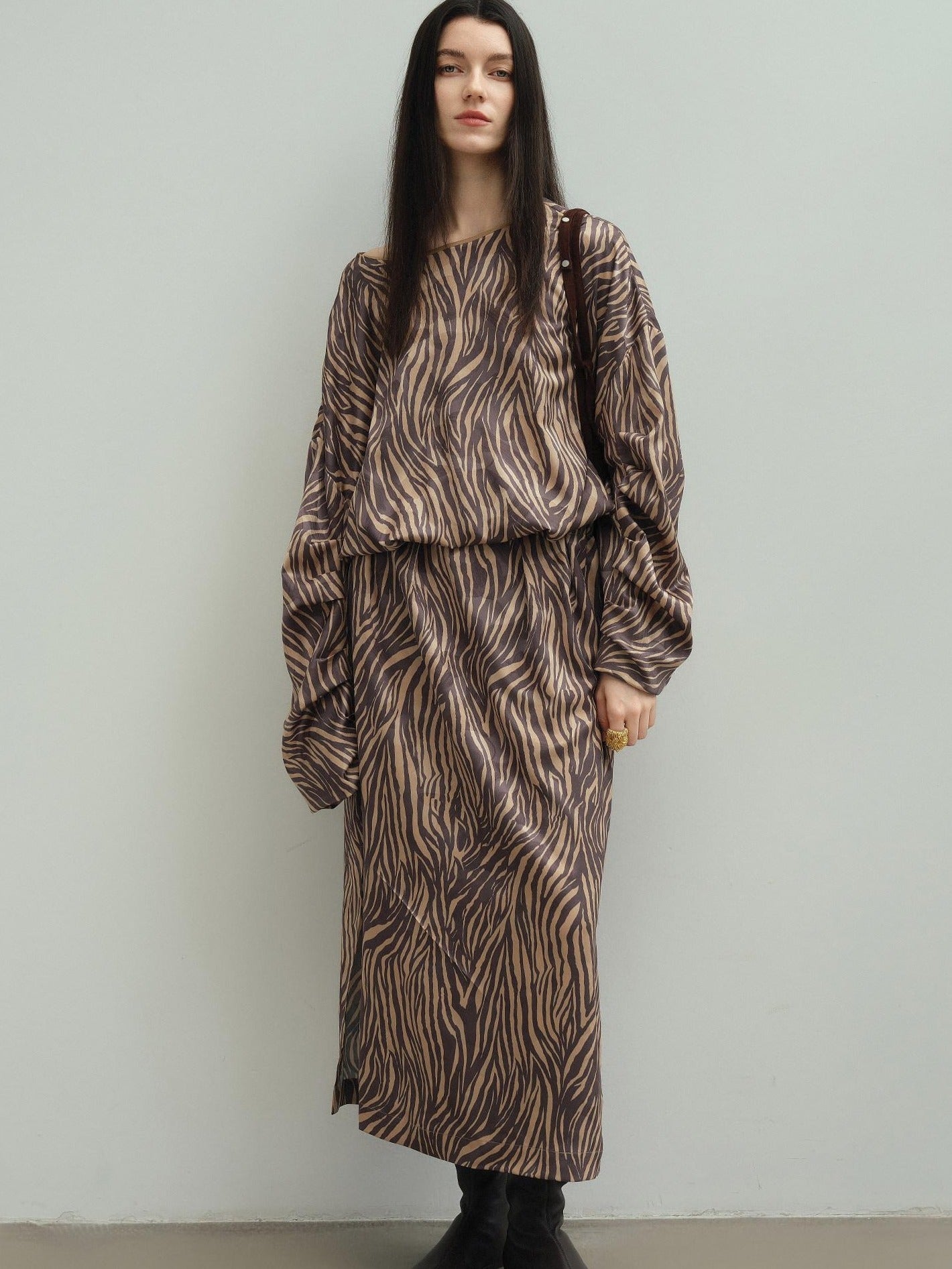 audreyyang Soft 100% Polyester Cinched Waist Long Sleeve Floral Women Maxi Dresses