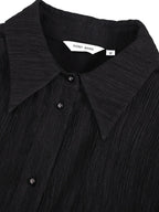 audreyyang Shape Retention Viscose Blend Loose Collared Button Women Black Top & Pants Sets