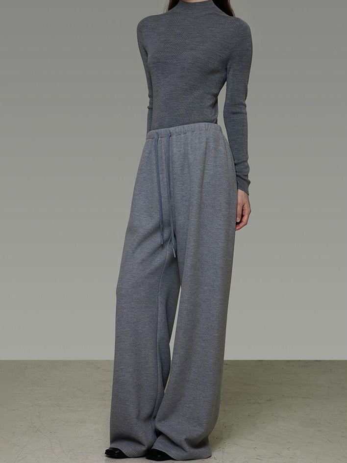 unspoken Breathable High Rise Tie Waist Office Solid Light Gray Poly Blend Wide Leg Pants
