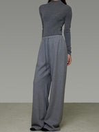 unspoken Breathable High Rise Tie Waist Office Solid Light Gray Poly Blend Wide Leg Pants
