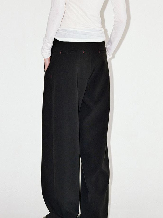 fano Elegant Office Mid Rise Straight Silhouette For Women Black Wide Leg Pants