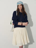 Lofi choose High Waist Pleated A Line Office Ready Women Black Ivory Polyester Mini Skirts