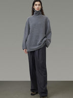 unspoken Warm Wool Blend Loose Fit Turtleneck Knitted Pullover Office Casual Gray Sweaters